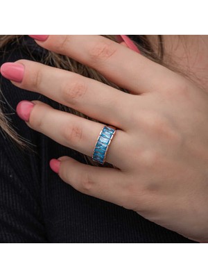 Gumush Gümüş Rose Baget  Aquamarine Taşlı Kadın Yüzük