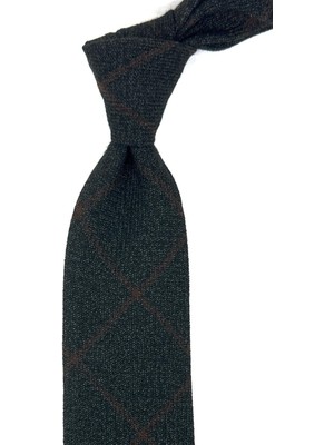 Kravatkolik Siyah - Füme Ekose Desen Klasik Yün Kravat KK12122