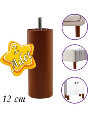 Glaswen 2 Adet Silindir Destek Ayağı 12 cm Kahverengi Sert Plastik Gizli Mobilya Kanepe Baza Koltuk Dolap Sehpa Tv Ünitesi Ayağı