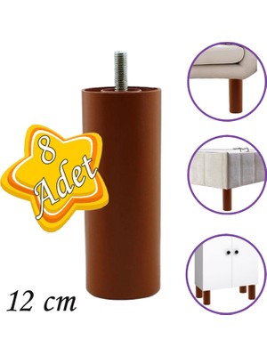 Glaswen 8 Adet Silindir Destek Ayağı 12 cm Kahverengi Sert Plastik Gizli Mobilya Kanepe Baza Koltuk Dolap Sehpa Tv Ünitesi Ayağı