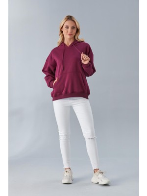 Nurneva Oversize Kapüşonlu Üç Iplik Sweatshirt Mor