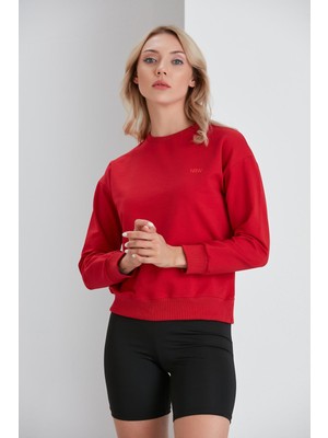 Nurneva Bisiklet Yaka Iki Iplik Basic Sweatshirt Kırmızı