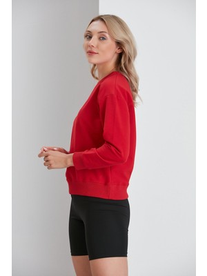 Nurneva Bisiklet Yaka Iki Iplik Basic Sweatshirt Kırmızı