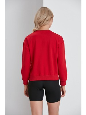 Nurneva Bisiklet Yaka Iki Iplik Basic Sweatshirt Kırmızı