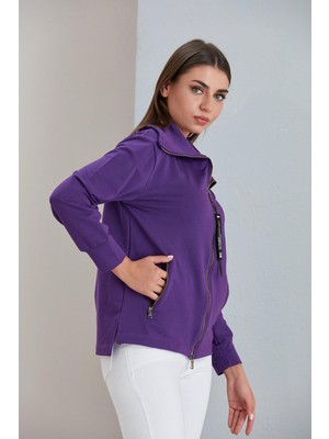 Nurneva Fermuarlı Iki Iplik Sweatshirt Mor