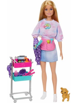 Barbie Malibu Stilist Bebek Oyun Seti HNK95 Renkli Saç ve Makyaj Temalı Kız Çocuk Oyuncak