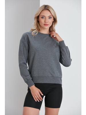 Nurneva Bisiklet Yaka Iki Iplik Basic Sweatshirt Antrasit