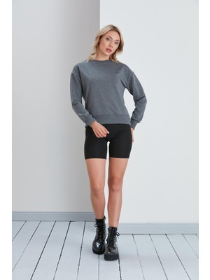 Nurneva Bisiklet Yaka Iki Iplik Basic Sweatshirt Antrasit