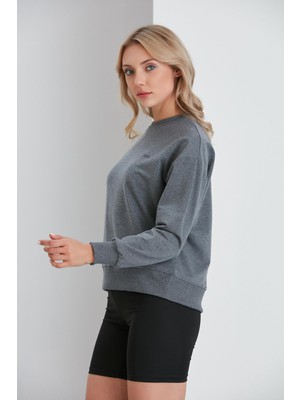 Nurneva Bisiklet Yaka Iki Iplik Basic Sweatshirt Antrasit