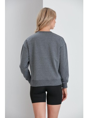 Nurneva Bisiklet Yaka Iki Iplik Basic Sweatshirt Antrasit