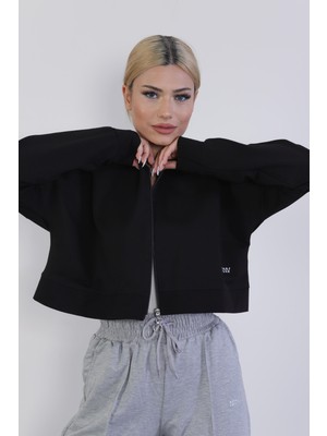 Nurneva Crop Model Penye Sweatshirt Siyah