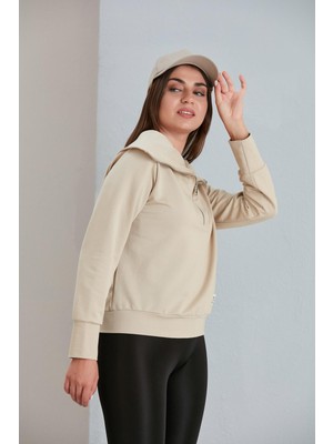 Nurneva Yarım Fermuarlı Iki Iplik Sweatshirt Kum