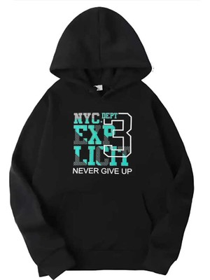 Medinenur Siyah Nyc Baskılı Kapüşonlu Sweatshirt