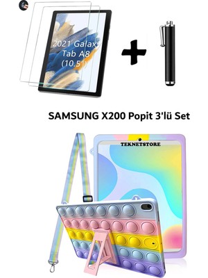 TEKNETSTORE Samsung Galaxy Tab A8 10.5 (2021) SM-X200 Uyumlu Popit Kılıf Çocuk Kılıfı Askılı Standlı 3'lü Set