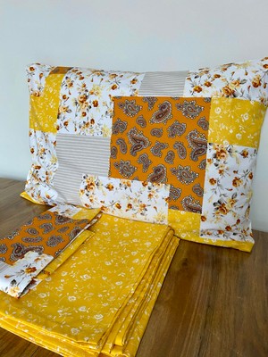 Akça Ev Patchwork Desen %100 Pamuk Tek Kişilik Çarşaf ve Yastık Kılıfı