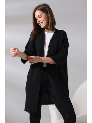 Ladies Brode Detaylı Ayrobin Kimono Hırka 21134 Siyah