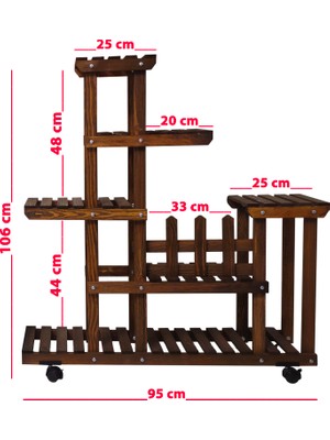 Veher Ahşap (Çam) Ceviz Renk 6 Katlı Bitki Standı, Kilitlenebilir Tekerlekler + Mini Bahçe Seti + My Bead Kokulu Vegan Mum 50 cc