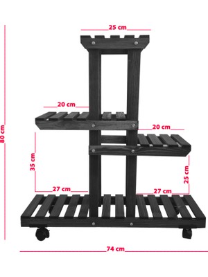 Veher Ahşap (Çam) Siyah Renk 4 Katlı Bitki Standı, Kilitlenebilir Tekerlekler + Mini Bahçe Seti + My Bead Kokulu Vegan Mum 50 cc