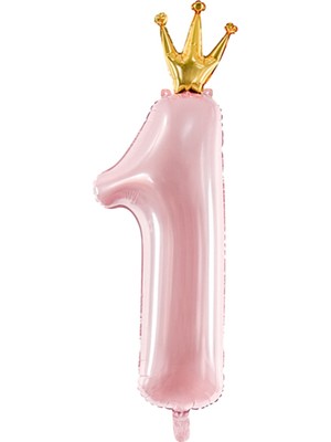 Taçlı 1 Rakam Pembe Folyo Balon 90 cm