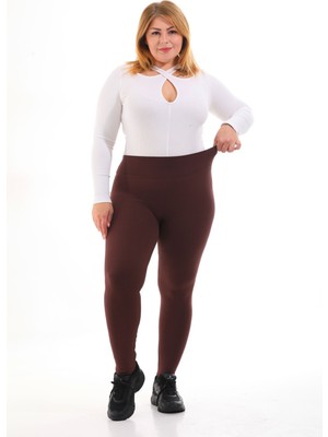 Vogsing 346 Battal Kahve Geniş Fitilli Şardonlu Kadın Tayt