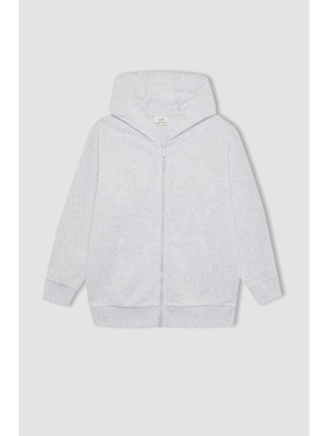 DeFacto Erkek Çocuk Kapüşonlu Pike Fermuarlı Basic Düz Sweatshirt B6503A824SP