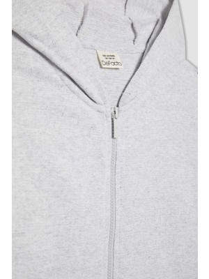 DeFacto Erkek Çocuk Kapüşonlu Pike Fermuarlı Basic Düz Sweatshirt B6503A824SP