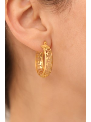 Nox Jewelry 925 Ayar Gümüş Mat Grek Desenli Halka Küpe