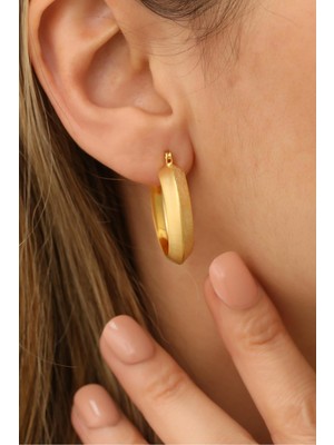 Nox Jewelry 925 Ayar Gümüş Yarısı Mat Yarısı Simli Mat Bombeli Halka Küpe