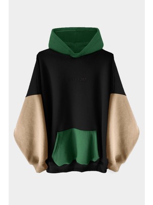 Vatkalimon Siyah Kahve Haki Renkli Kapüşonlu Hoodie Sweatshirt