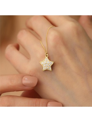 Nox Jewelry 14 Ayar Mikron Altın Kaplama Taşlı Yıldız Kolye – Minimal Kadın Kolye- CNS00127
