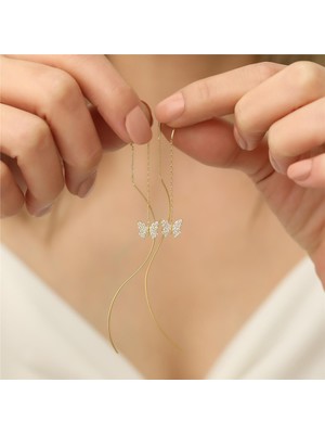 Nox Jewelry 925 Ayar Sallantılı Taşlı Kelebek Küpe