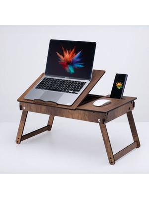 Vigo Wood Katlanır Ayaklı Ayarlanabilir Laptop Sehpası Telefon Bölmeli Bilgisayar Çalışma Sehpası