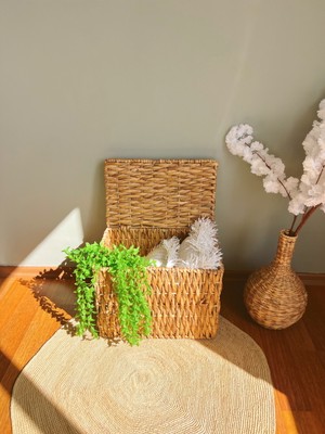 Kai Home Hasır Su Sümbülü Kapaklı Sandık Model 46X29X35 Düzenleyici/organizer/çamaşır Sepeti