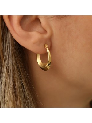 Nox Jewelry 14 Ayar Altın Kaplama Oval Halka Küpe – Küçük Kalın Huggie Günlük Şık Küpe