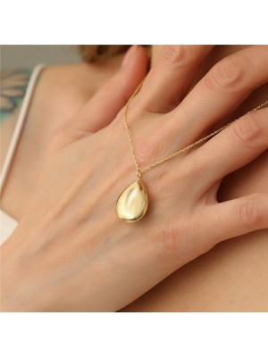 Nox Jewelry 925 Ayar Gümüş Altın Kaplama Parlak Yüzeyli Damla Kolye - CN00124