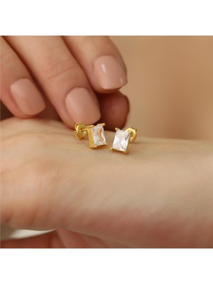 Nox Jewelry 925 Ayar Gümüş Dikdörtgen Baget Küpe