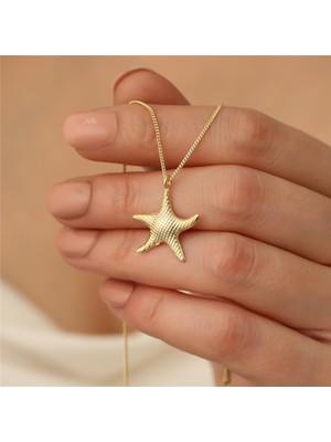 Nox Jewelry 925 Ayar Gümüş Deniz Yıldızı Yüzeyi Dokulu Kolye - CN00132