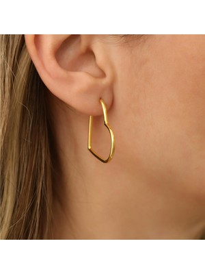Nox Jewelry 14 Ayar Altın Kaplama 925 Ayar Gümüş Kalp Halka Küpe