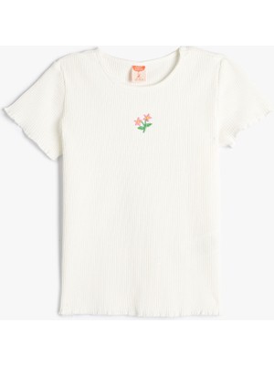 Koton Çiçekli Tişört Kısa Kollu Beli Bağlamalı Pamuklu