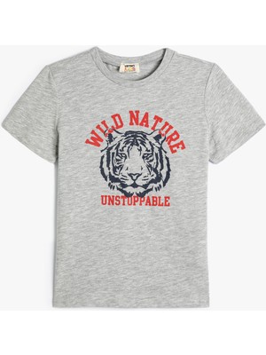 Koton Tişört Kaplan Baskılı Kısa Kollu Bisiklet Yaka