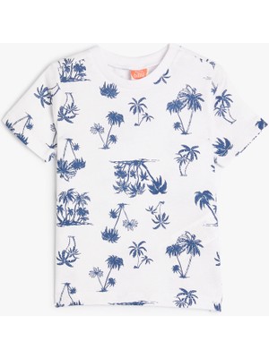 Koton Erkek Çocuk Palmiye Baskılı Kısa Kollu Tişört Pamuklu Bisiklet Yaka