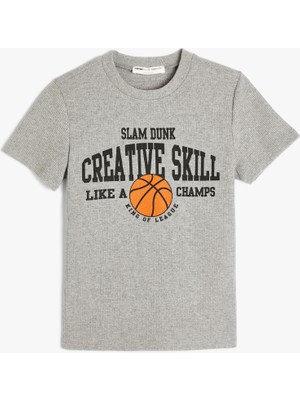 Koton Tişört Basketbol Baskılı Kısa Kollu Dokulu