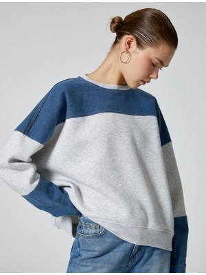 Koton Kot Detaylı Sweatshirt Bisiklet Yaka Arkası Fermuar Detaylı