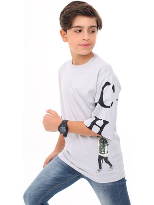Angelos Girls Erkek Çocuk Kol Yazı Baskılı T-Shirt 9-14 Yaş LX7067