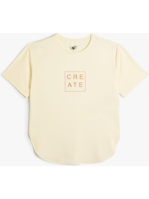 Koton Rahat Kalıp Spor Tişört Baskı Detaylı Kısa Kollu Bisiklet Yaka