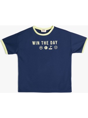 Koton Tişört Baskılı Kısa Kollu Bisiklet Yaka