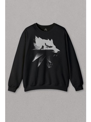 Unisex Siyah Sweatshirt The Witcher Avatar Wild Hunt Online Oyun Wolf Baskılı Sweat