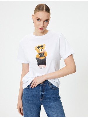 Koton Ayıcık Baskılı Tişört Bisiklet Yaka Kısa Kollu Pamuklu