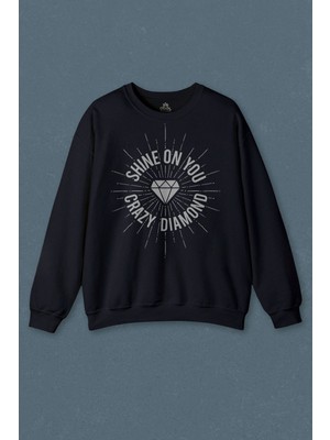 Lacivert Sweatshirt Shine On You Crazy Diamond Adesivo Pink Floyd Baskılı Unisex Sweat