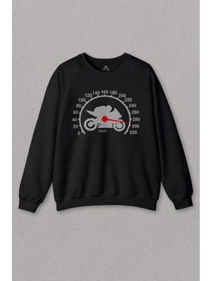 Unisex Siyah Sweatshirt Speedometer Hız Racing Baskılı Sweat